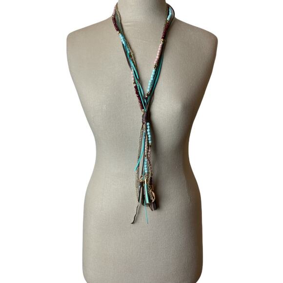 Fashion Jewelry Green Beading Gold Metal Mix Long Necklace NWT - Picture 1 of 6